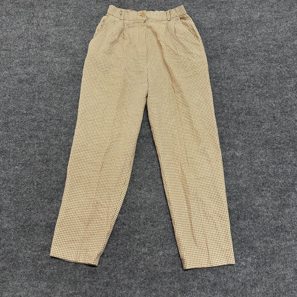 Jessica Scott Trousers Womens Size 10 Tan Houndstooth High Waisted Pleated